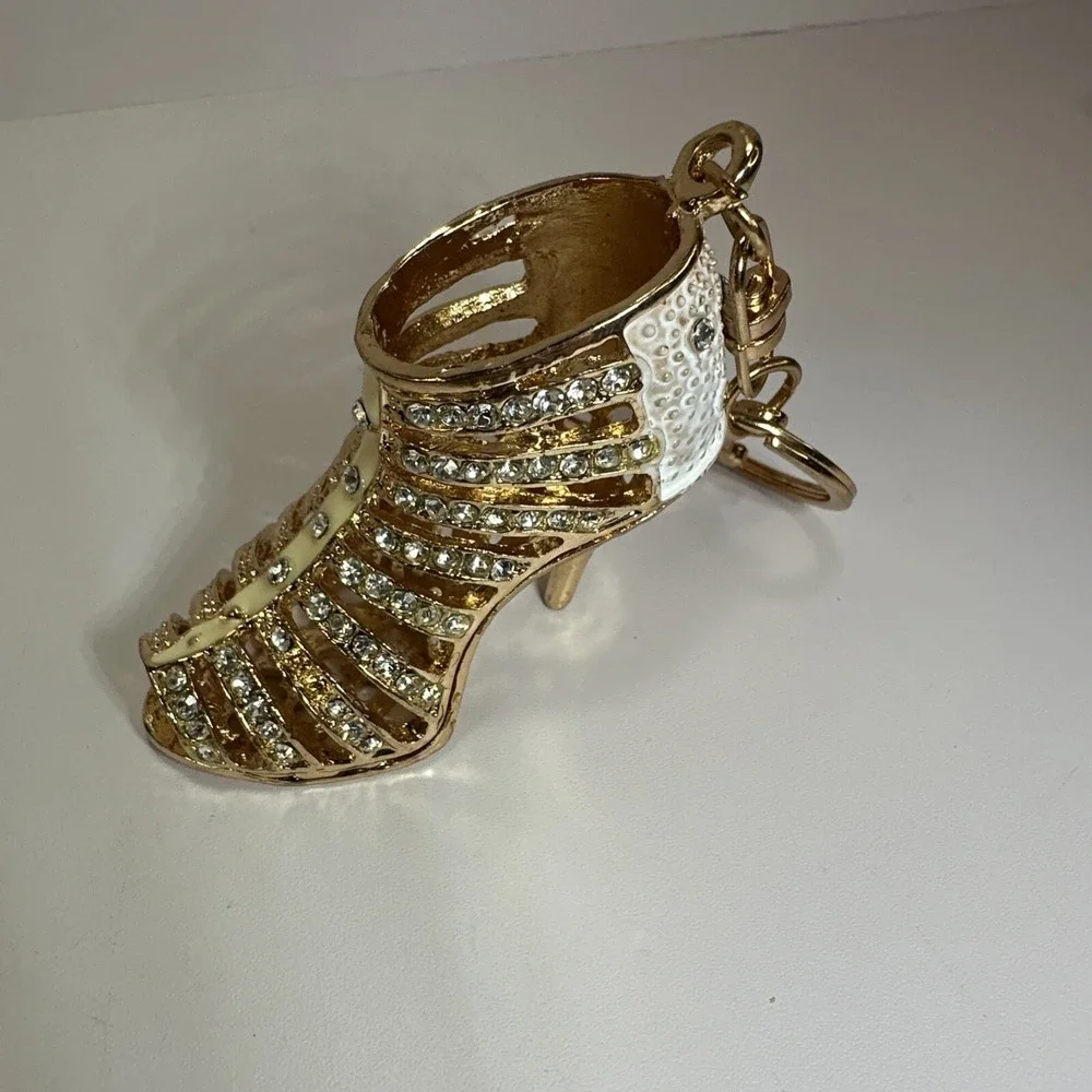 New Gold Key Ring Crystal Gladiator High Heel Women's Shoe Purse Clip